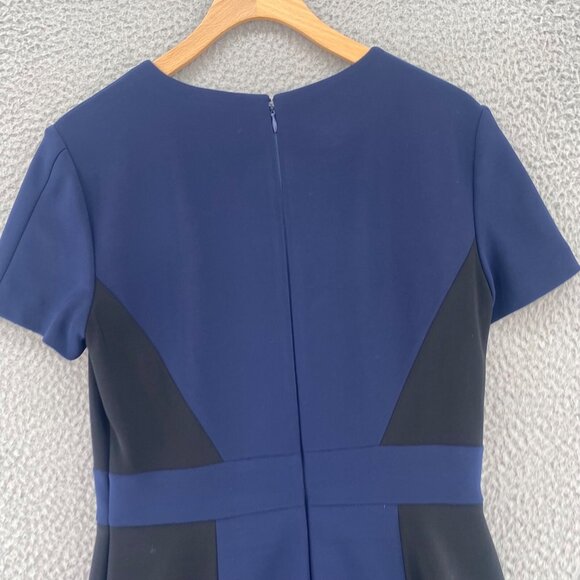 Tahari Dress Womens 6 Navy Colorblock Fit & Flare Scuba Stretch Short Sleeves - Picture 4 of 11